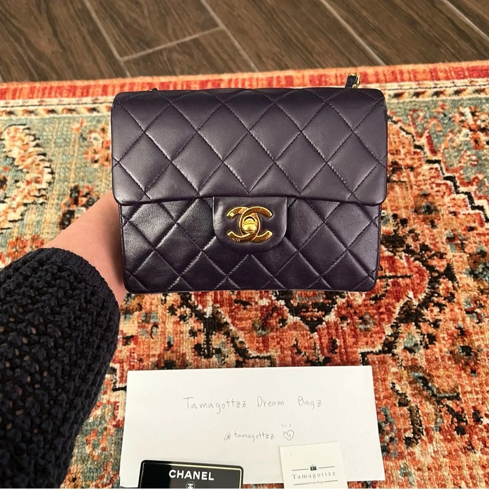 Chanel Classic Vintage Mini Square Dark Purple Flap Bag